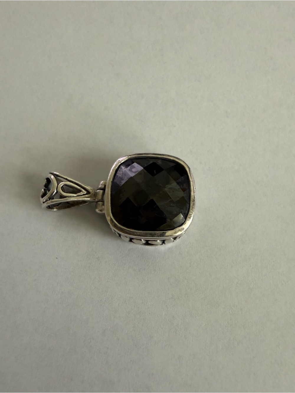 Sterling Silver Dark black Faceted Gemstone Pendant